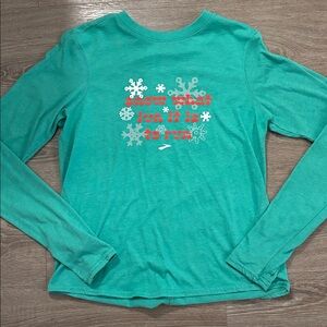 Brooks Christmas Run Shirt Snow What Fun long sleeve Sz S Green
